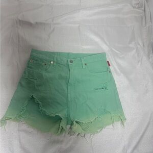 Denimist Distressed Ombré Mint Mid Cut‑Off Shorts
